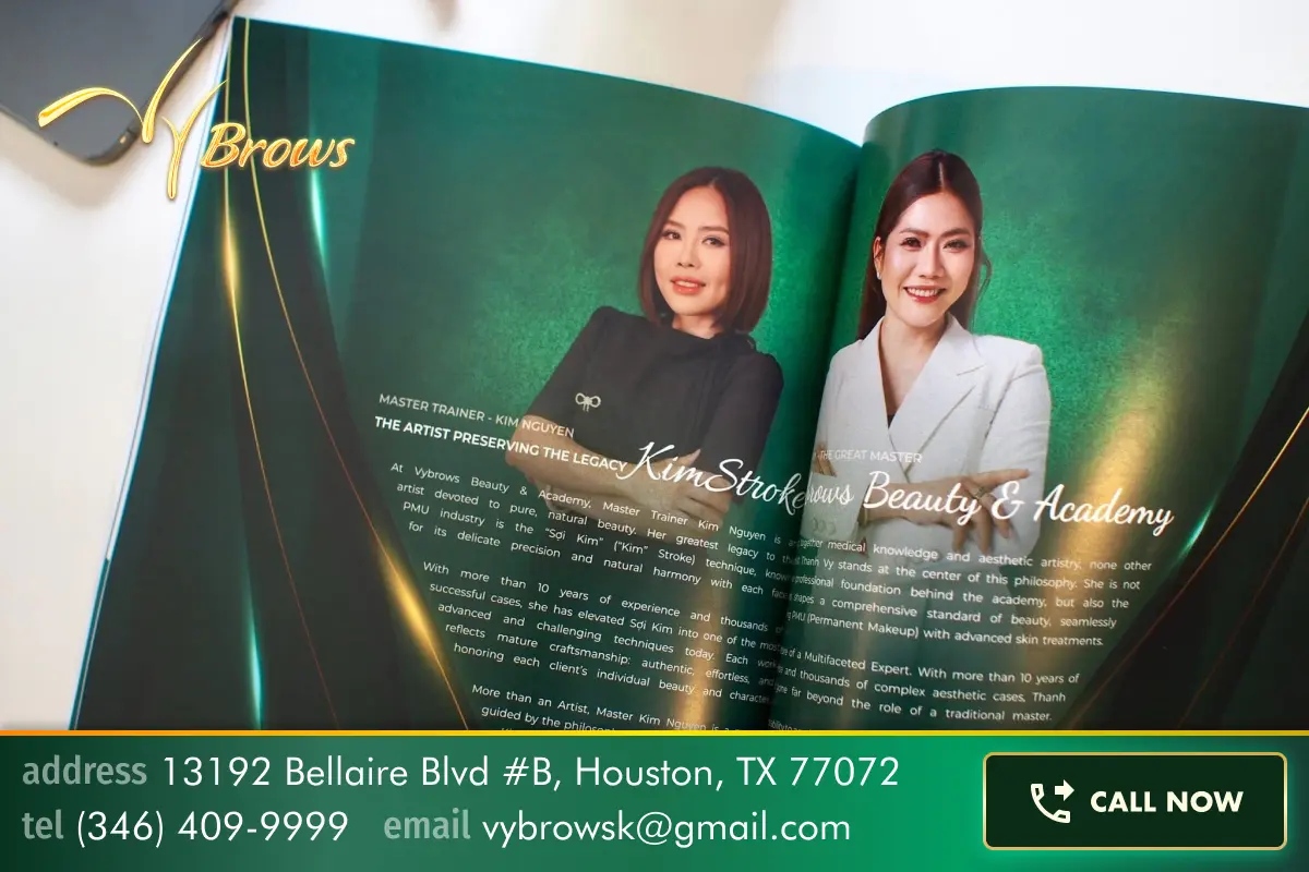 Catálogo oficial de marca VyBrows Beauty 'El Viaje de Construir una Marca de Belleza' — publicación exclusiva de CEO Thanh Vy, PMU Academy Houston Texas